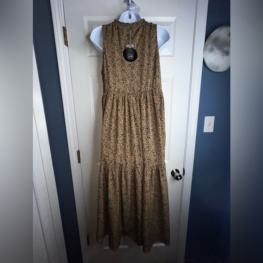 NWT Mittoshop Women’s Small Brown Animal Print Sleeveless Tiered Midi Dress S - Picture 7 of 16